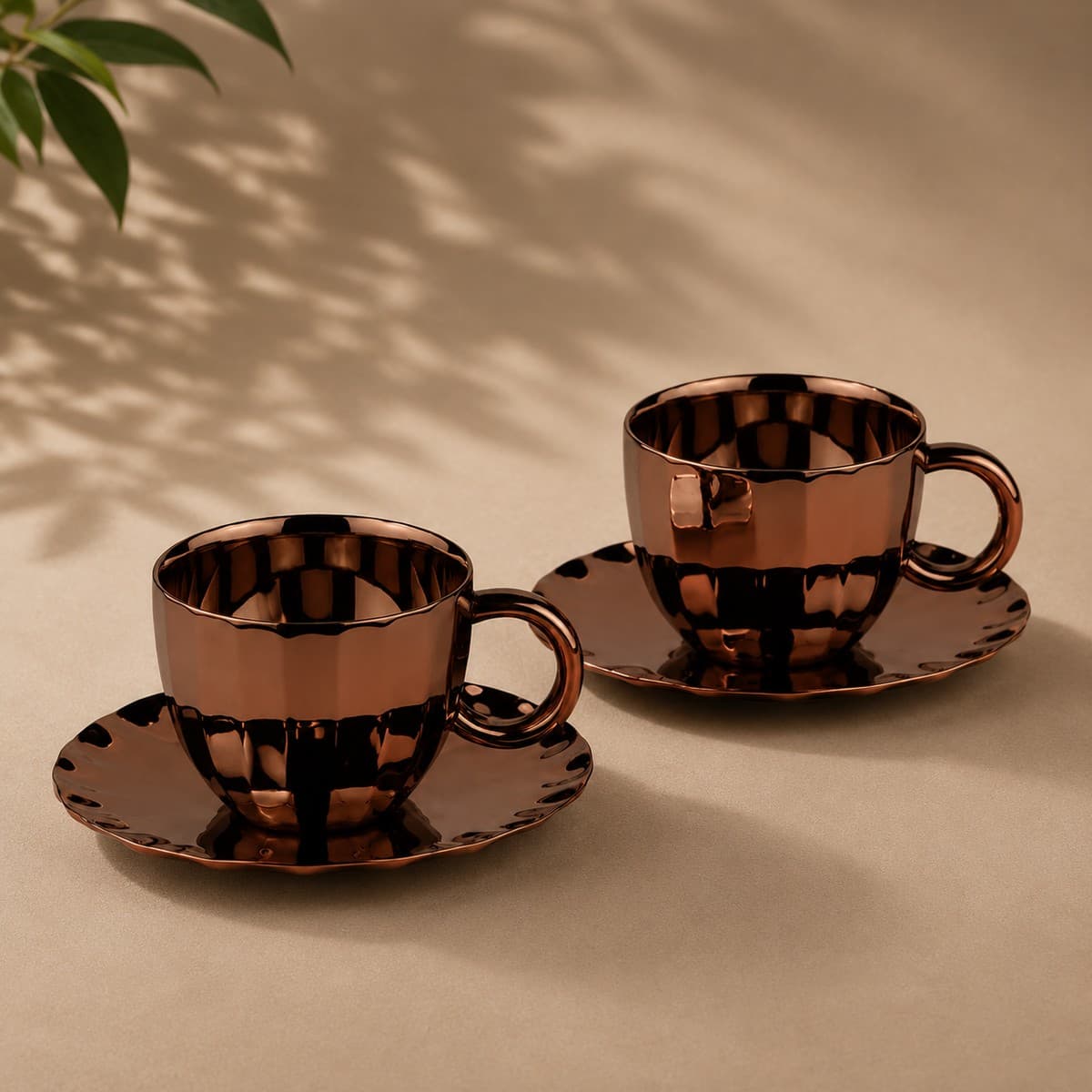 Rhythm Cup & Saucer — Rose Gold PVD | Set of 6
