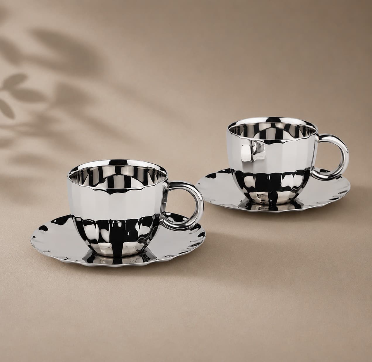 Rhythm Cup & Saucer — Silver Mirror | Set of 6